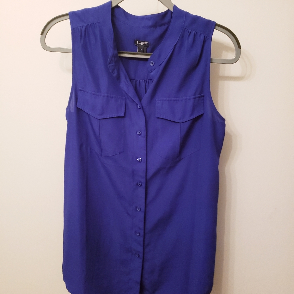LIKE NEW - J. Crew Blue Sleeveless Collared Button-Up Blouse